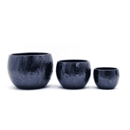 Modern Garden Glazed Round Leaf Patterned Pot-Metallic Blue
