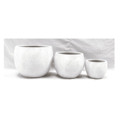 Modern Garden Glazed Round Leaf Patterned Pot-White