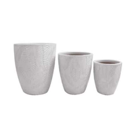 Modern Garden Glazed Tall Round Leaf Patterned Pot-White
